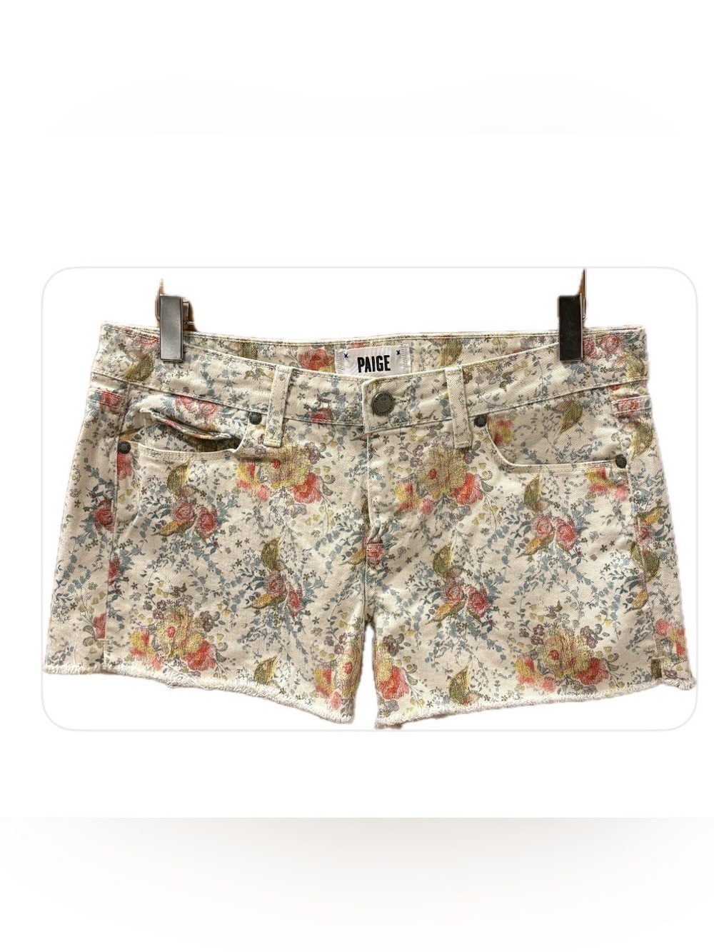 PAIGE Shorts Sits Below Waist Raw Hem Multicolor Floral Print Denim Shorts 29